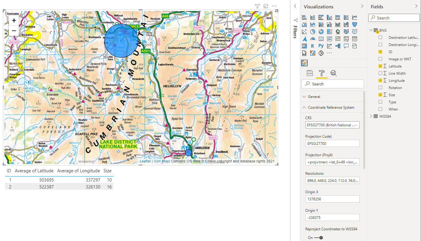 Configured Icon Map showing circle data